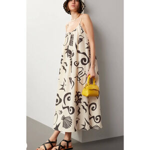 Untitled in Motion Linen Maxi Sundress MEDIUM Babydoll Vacation Dress Beach $354